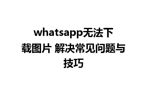 whatsapp无法下载图片 解决常见问题与技巧