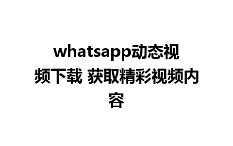 whatsapp动态视频下载 获取精彩视频内容